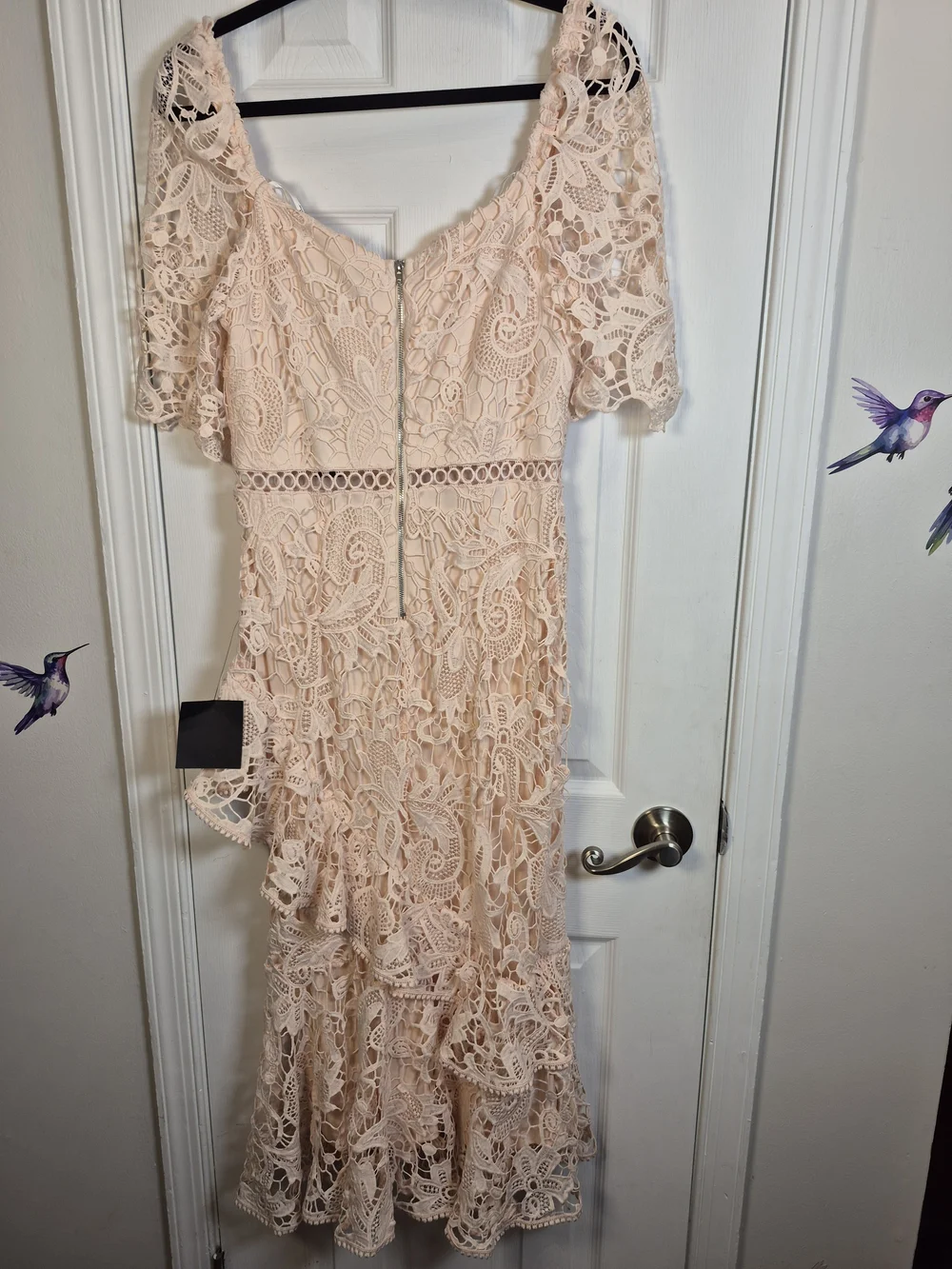 NWT Lulus Briarwood Blush Pink Lace Ruffled Midi Dress Cottagecore Wedding Guest - Picture 3 of 9